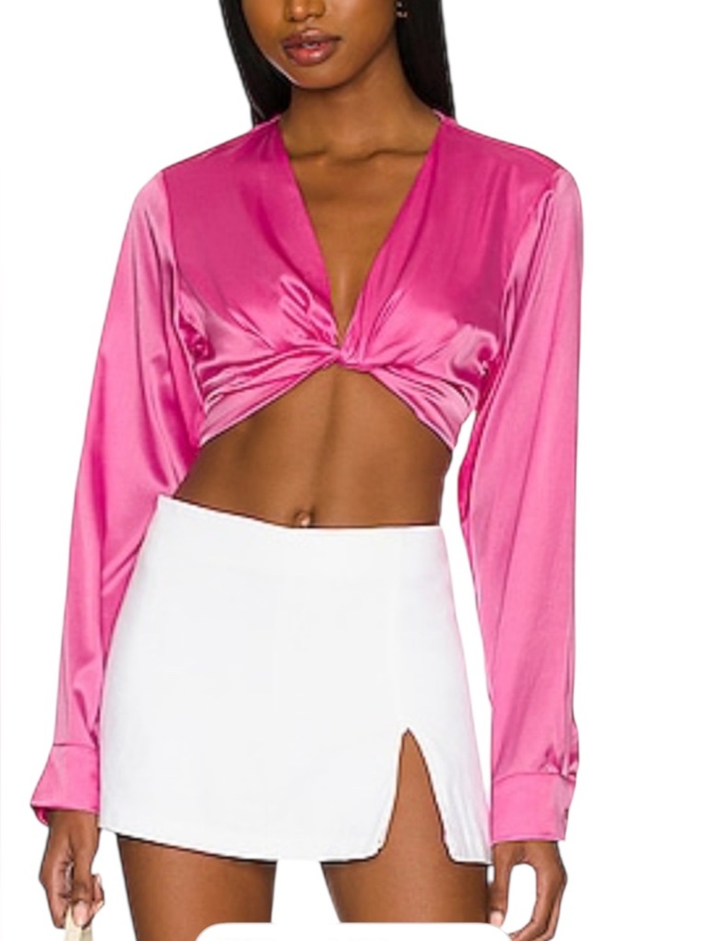 Hansen & Gratel Hot Pink Satin Twist-Front Summer Crop Top Revolve Multiway